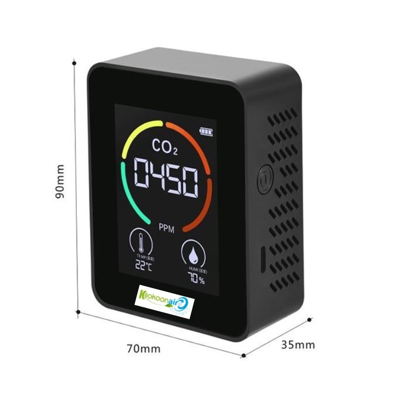 date et heure testeur d'humidité de la température numérique moniteur de qualité de l'air avec fonction d'affichage de la quantité électrique KKnoon Compteur de CO2 3 en 1 
